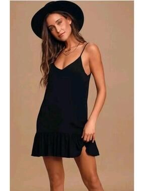 Lulus Garden Bloom Black Ruffled Shift Dress Large